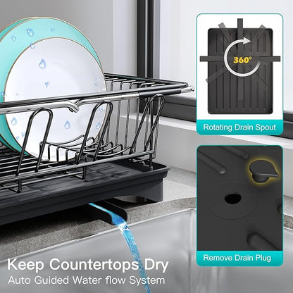 JASIWAY Dish Drying Rack in Sink, Expandable Stainless Steel Dish Drainers for Kitchen Counter, Space Saving Dish Dryer Rack with Drainboard, Over The Sink Dish Racks with Utensil Holder, Black - Image 8