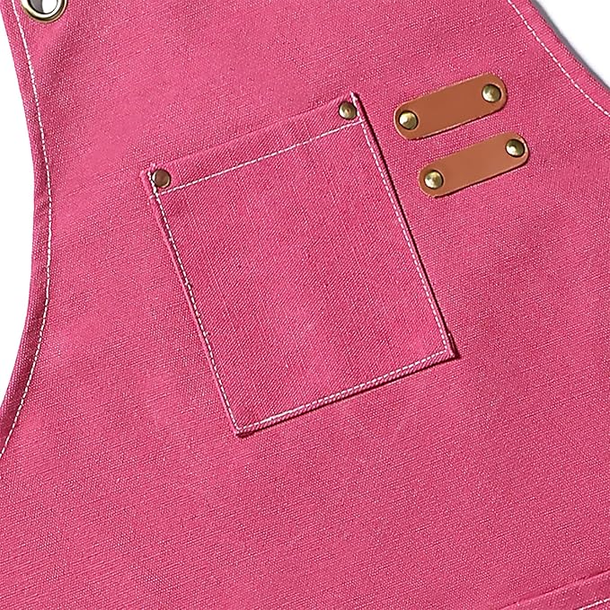 AFUN Chef Aprons for Men Women with Oversized Pockets, 16-Ounce Cotton Canvas Cross Back Heavy Duty Work Apron (Pink) - Image 4