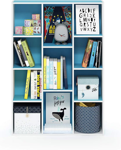 Furinno LUDER Book Shelf, 11-Cube Bookshelf, Reversible Bookcase, 9.4 x 29.1 x 41.7, Easy Assembly, for Living Room, Bedroom, Home Office, White/Light Blue - Image 5
