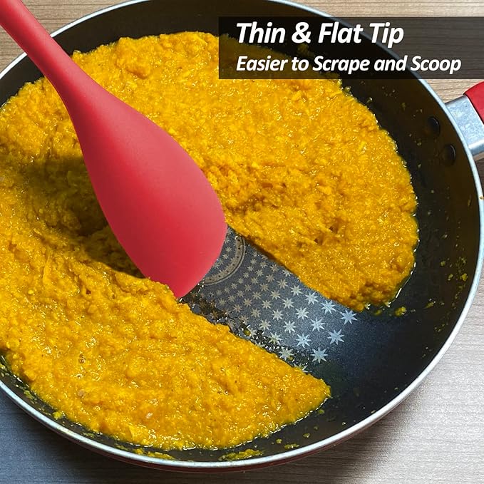 Upgrade Silicone Spatula Spoon Set,VOVOLY Heat Resistant Rubber Spoonula, Seamless Non-Stick Flexible Scrapers for Baking Mixing Tool,3 Pack, Red - Image 7