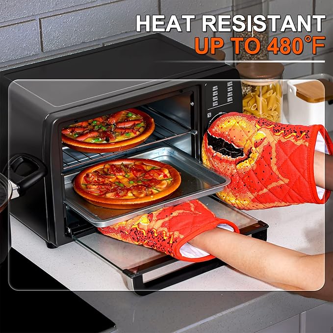 4 Pcs Lobster Claw Oven Mitts and Pot Holders Quilted Cotton Lining Design Heat Resistant Oven Gloves Set with Poth Holder Microwave Gloves Safe for Baking Cooking Barbecue - Image 5