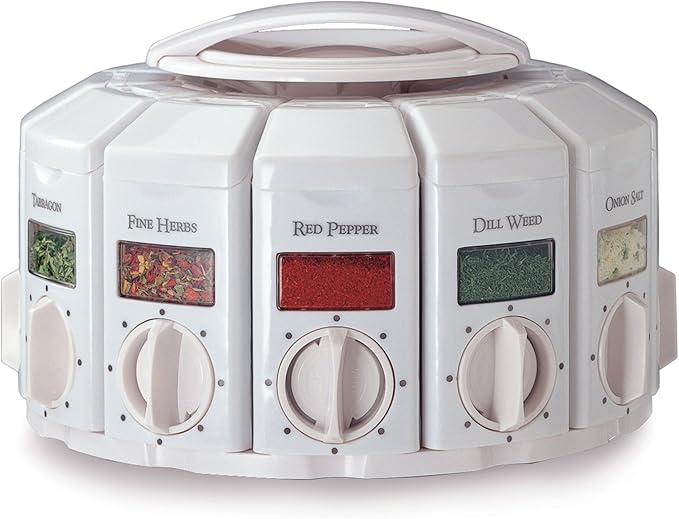 KitchenArt Spice Rack, Select-A-Spice Auto-Measure Rotating Spice Rack, White, 12 Compartments by KitchenArt