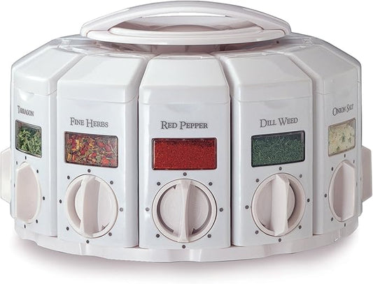 KitchenArt Spice Rack, Select-A-Spice Auto-Measure Rotating Spice Rack, White, 12 Compartments by KitchenArt