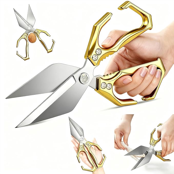 Multifunctional Heavy-Duty Kitchen Shears,Kitchen Shears for Cutting Chicken,Kitchen Scissors for Food, Japanese High-Carbon Steel Culinary Shears,for Chicken,Bone Cutting,Christmas Gifts (Gold)