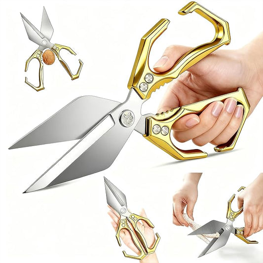 Multifunctional Heavy-Duty Kitchen Shears,Kitchen Shears for Cutting Chicken,Kitchen Scissors for Food, Japanese High-Carbon Steel Culinary Shears,for Chicken,Bone Cutting,Christmas Gifts (Gold)
