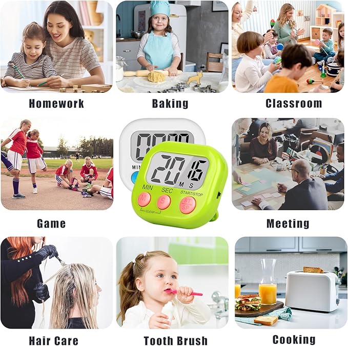 ZILLEEN Classroom Timer for Kids Teachers 2 Pack Digital Timers, White & Green - Image 5