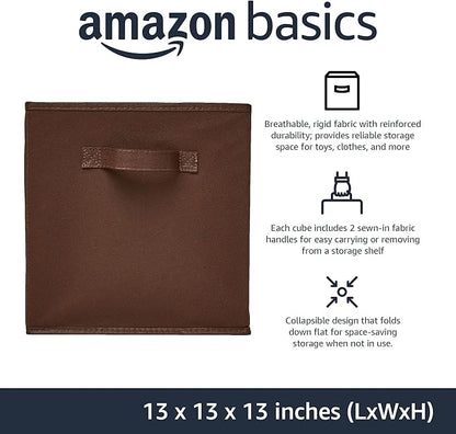 Amazon Basics Collapsible Fabric Storage Bins with Handles, Cube Organizer for Home Organization, 13" x 13" x 13", Brown, 6-Pack - Image 2