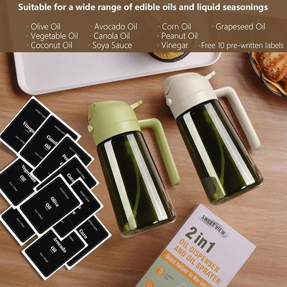 SWEET VIEW 2PCS Olive Oil Dispenser and Oil Sprayer – 16oz/470ml Glass Light-Proof Oil Pourer for Kitchen Air Fryer, Cooking, Salad, and BBQ, with Stickers - Image 7