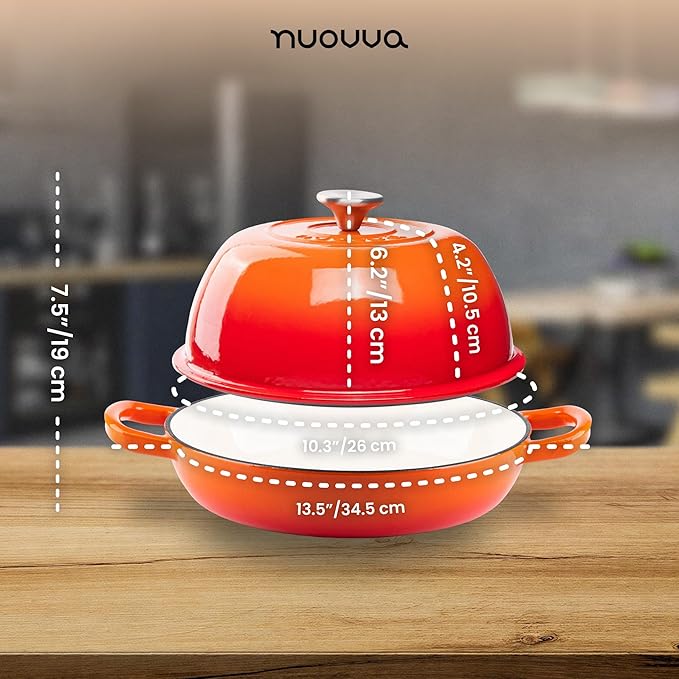 Enamelled Cast Iron Dutch Oven Pot – Dutch Oven For Sourdough Bread Baking – Cast Iron Bread Pot – Orange, 6 Quarts, 26cm – by Nuovva - Image 2