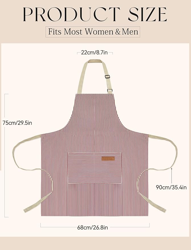 2 Pack Kitchen Cooking Aprons, Soft Aprons for Women Men with 2 Pockets Chef Apron with Adjustable Neck Strap and Long Tie - Image 7