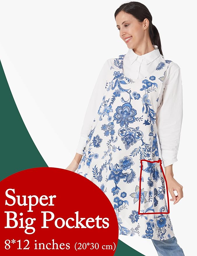 Cozy Adjustable Cross Back Aprons for Women with Pockets Cotton Linen Cooking Kitchen Baking