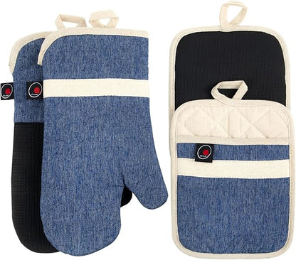 Oven Mitts and PotHolders Sets, 4 Pcs Kitchen Oven Glove High Heat Resistant 400°F Pot Holders for Kitchen, Non-Slip Neoprene Oven Mitts are Suitable for Cooking, Baking (Blue) by Firstall