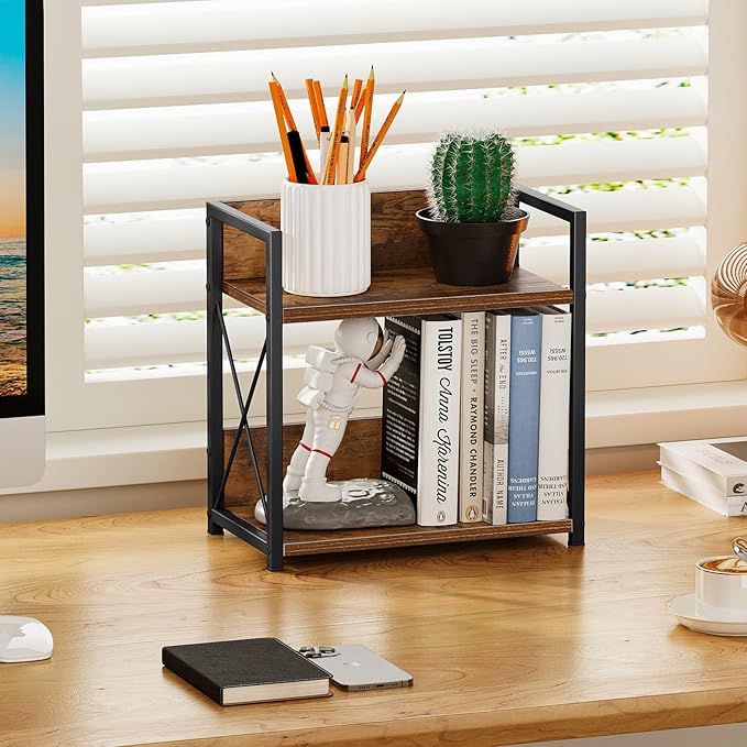Giikin Kitchen Countertop Organizer, 2 Tier Spice Rack Organizer for Pantry, Kitchen Counter Shelf Wood Coffee Station Organizer (Brown, M) - Image 8