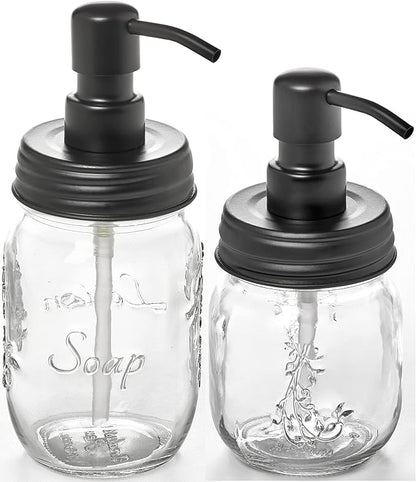 Mason Jar Soap and/or Lotion Dispenser with Gloss Black Pump Dispenser and Non Slip Coaster for Hand Sanitizer, Liquid Soap or Hand/Body Lotion (Gloss Black, 12oz &16oz)