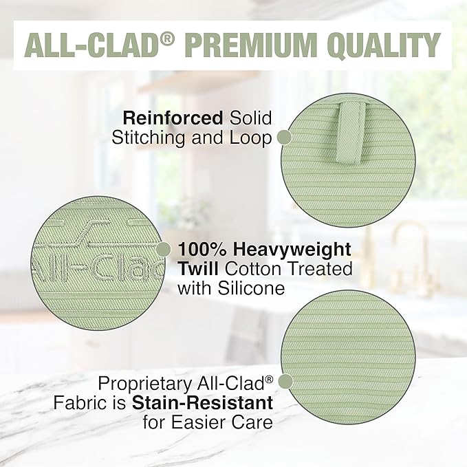 All-Clad Premium Pot Holder & Heating Pad, (2-Pack) Heat Resistant to 500 Degrees, 100% Cotton 10"x6.25" for Kitchen and Barbeque, Fennel - Image 5