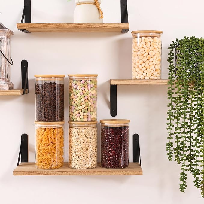 Moretoes 6 Pack 1qt Glass Storage Containers with Bamboo Lids, Airtight Pantry Storage Jars for Flour, Sugar, Dry Goods