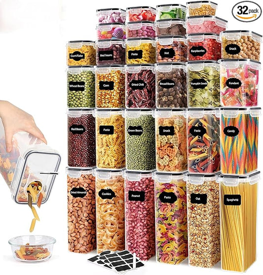 JUJOJB 64 PCS Airtight Food Storage Containers With Lids BPA Free,6 Pack With Pouring Spout Cereal Containers Storage for Kitchen Pantry Organization and Storage,Dishwasher safe,Labels Marker