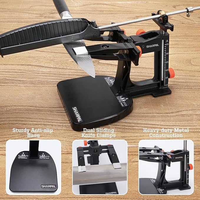 SHARPAL 202H Precision Knife Sharpening System–Adjustable Angle 10–35° Knife Sharpener Kit with 7 Abrasives (Diamond 220/325/600/1000, Whetstone 3000/6000, Leather Strop), Premium Fathers Day Gift - Image 4