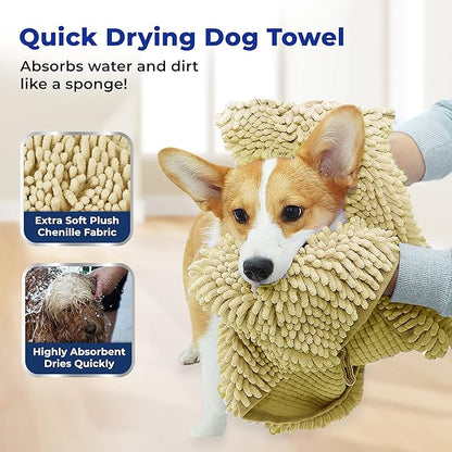 Muddy Mat® Doggy Dryer, Highly Absorbent Microfiber Washable Dog Shammy, Quick Drying Towel Absorber, Extra Soft Plush Wrap Chenille Bath Towels to Dry Soggy Large Pets & Small Puppy - Beige - Image 2