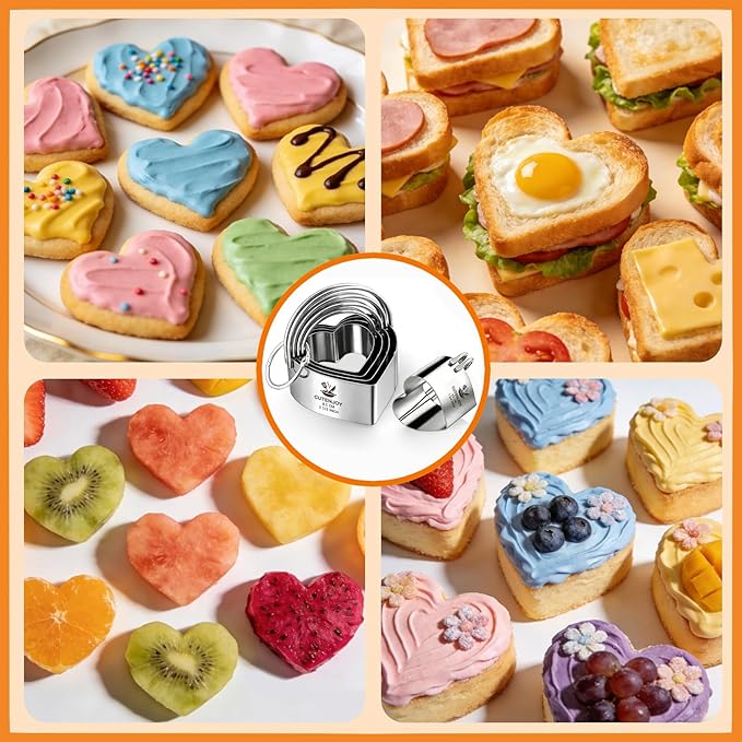 Heart Cookie Cutters, 5 Piece Biscuit Cutters with Handle, Stainless Steel Heart Shaped Cookie Cutter for Sandwiches, Cookie, Biscuit - Image 7