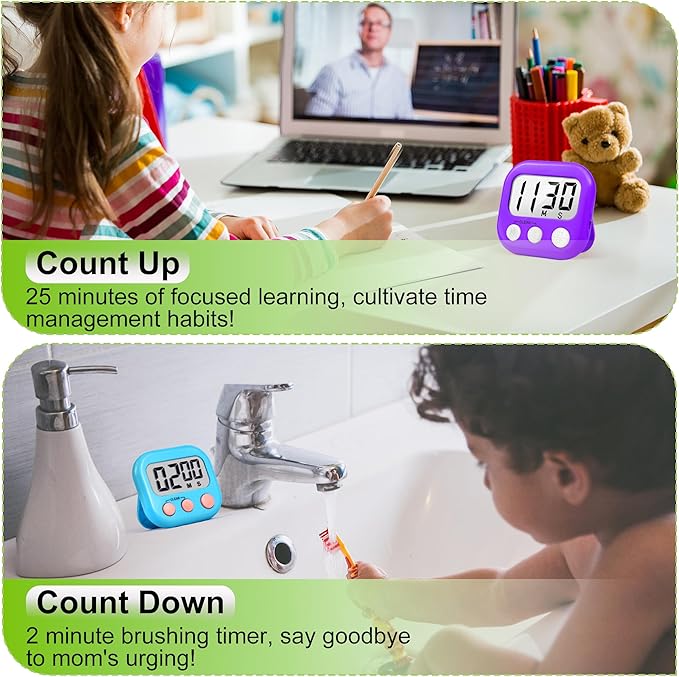 Digital Timer for Kids Teacher Supplies Classroom Timer for Study Learning Management Kitchen Work Exercise-4Pack Blue Green Yellow Purple - Image 4