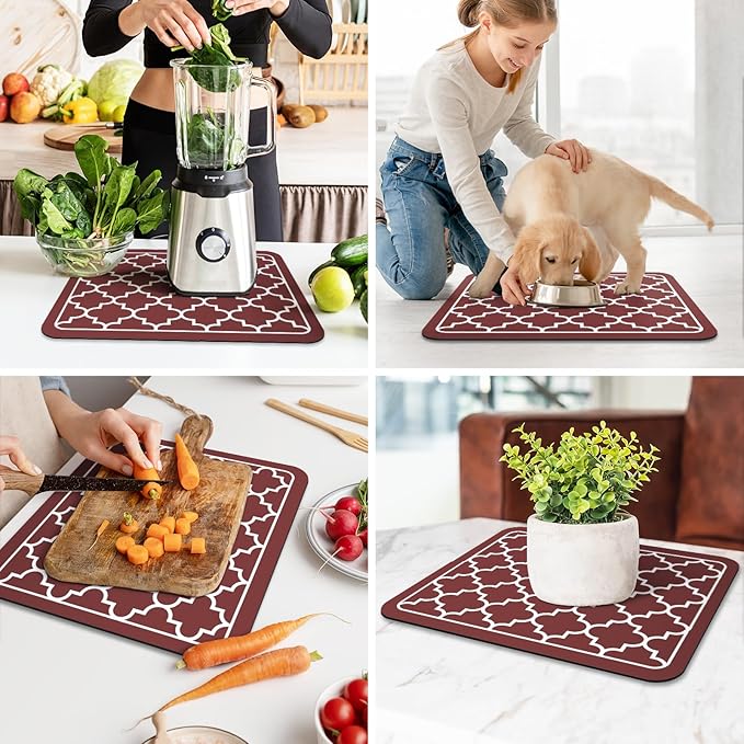 WISELIFE Dish Drying Mat Super Absorbent Drying Mat Large Dish Drying Mats for Kitchen Counter Easy Clean Dish Mat Kitchen Drying Mat15"x 18" Stylish Red - Image 6