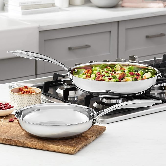 Amazon Basics 2-Piece Stainless Steel Induction Frying Pan Set, Oven Safe, Riveted Handle, Heat Distributes Evenly, 8-inch & 10-inch, Silver - Image 6