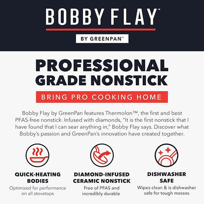 GreenPan x Bobby Flay 13 Piece Nonstick Cookware Pots and Pans Set, PFAS-Free Diamond Ceramic, Induction Suitable, Easy Clean Dishwasher & Oven Safe, Stay-Cool Silicone Handles, Glass Lids, Navy Blue - Image 11