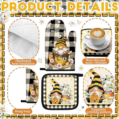 Fourluoo 10 Pcs Bee Kitchen Decor Set 4 Kitchen Towels 2 Pot Holders 2 Oven Mitts 2 Rugs Daisy Decorations for Cooking Baking Mom Housewarming Gifts - Image 5