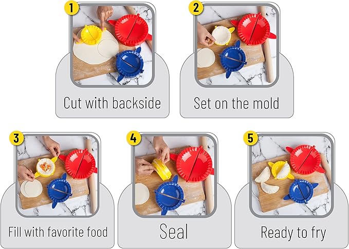 BTaT- Dough Press Set, 3 Pack, Dumpling, Empanada, Pastry and Turnover Press, Hand Pie Maker, Meat Pie Cutter
