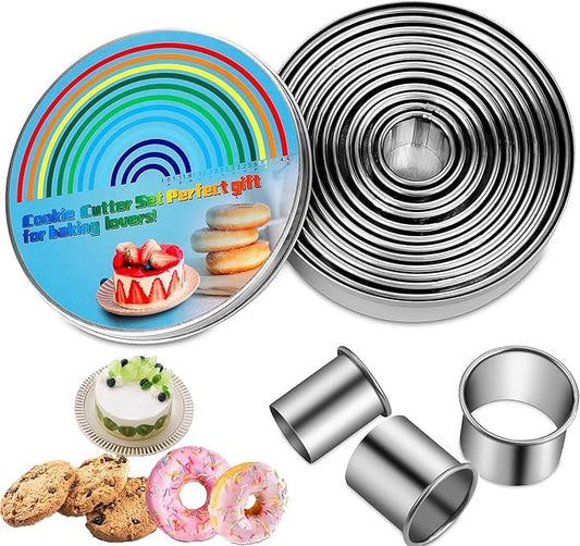 12 Pieces Biscuit Cookie Cutter Set With Tin Box Biscuit Plain Edge Round Cutters Metal Ring Baking Molds, Stainless Steel Cookie Dough Biscuit Muffins Cutters in Graduated Sizes by KSPOWWIN