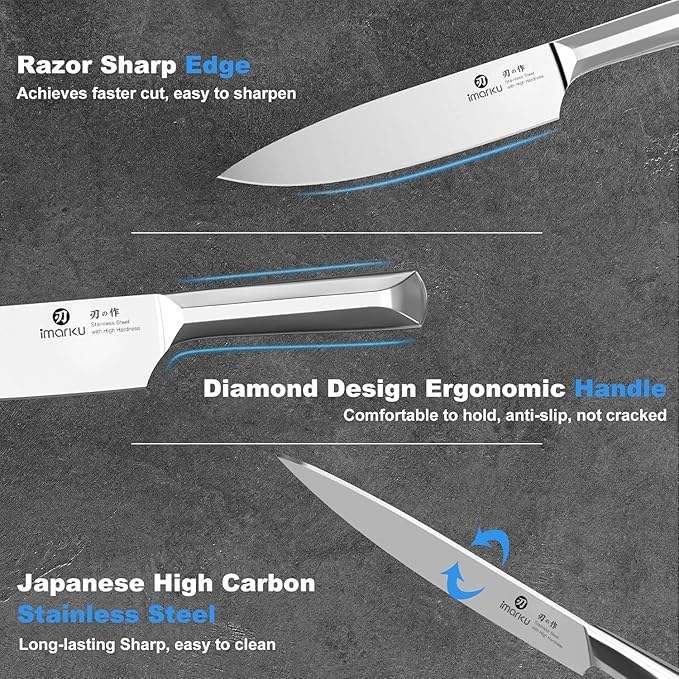 imarku Knife Set, 16PCS High Carbon Stainless Steel Kitchen Knife Set with Block Ultra Sharp Knife Block Set, Japanese Knife Set with Dotted Non-slip Ergonomic Handle, Best Gifts - Image 4
