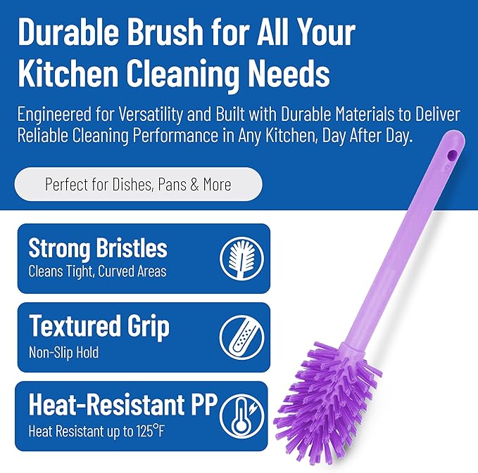 SPARTA Large Water Bottle Brush Ideal for Wide-Mouth Jars, Bottles and Tumblers, Dishwashing Tool with Handle for Home and Commercial Kitchens, Plastic, 16 Inches, Purple (Pack of 4)