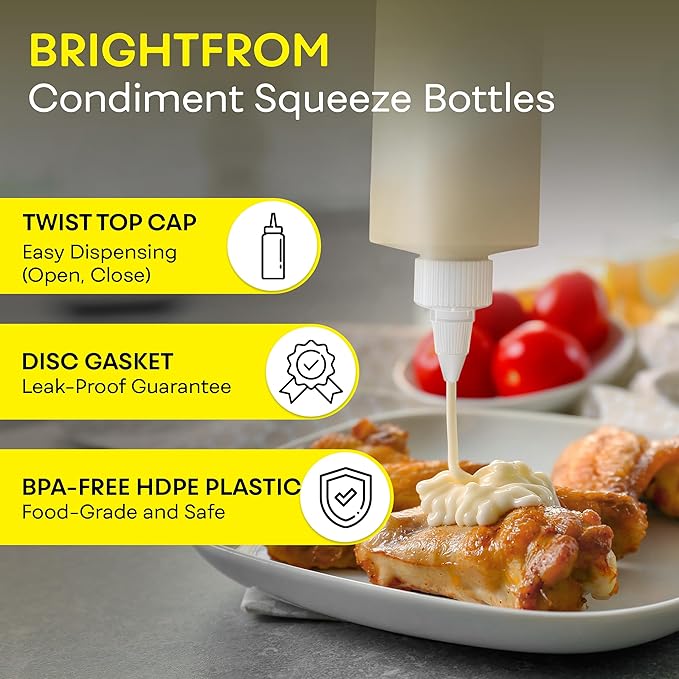 BRIGHTFROM Condiment Squeeze Bottles, 16 OZ Empty Squirt Bottle with Twist Top Cap, Leak Proof - Great for Ketchup, Mustard, Syrup, Sauces, Dressing, Oil, Arts and Crafts, BPA FREE Plastic - 4 PACK - Image 3