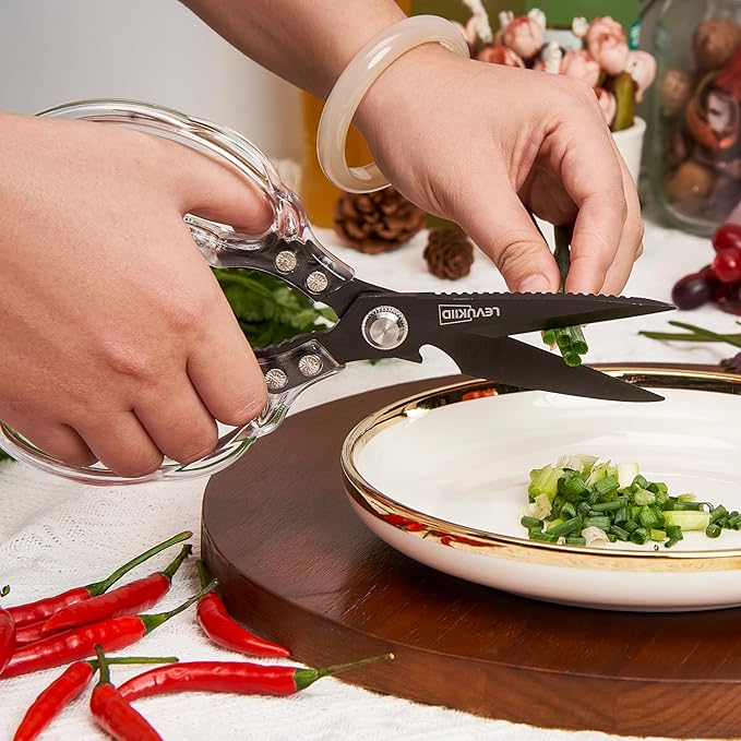 Rust-Resistant Kitchen Scissors, Transparent and Stylish Handle, Suitable For Cutting Various Foods and Their Packaging, Suitable For Large Hands,Colorful Blade