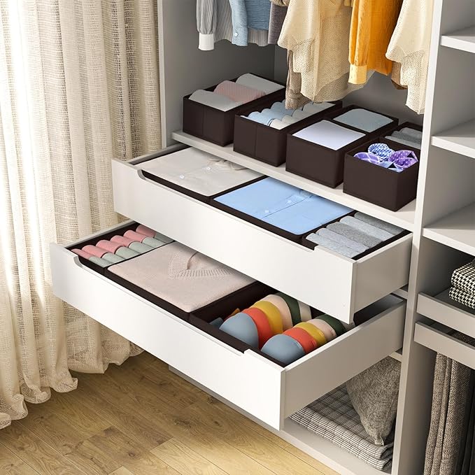 DIMJ Drawer Organizer Clothes, 12 Pack Underwear Organizer, Foldable Closet Organizers, Sock Organizer Bra Organizer, Fabric Dresser Organizer for Clothes, Bra, Socks, Tie (Brown) - Image 4