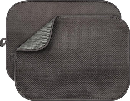 2-Pack Dark Gray Dish Drying Mats 20" x 15" – XL Kitchen Drying Mat for Countertop, Absorbent Microfiber Dish Rack Mat, Foldable Dish Pad for Dishes, Pans – Reusable Dish Drainer Mat by FullBeDare