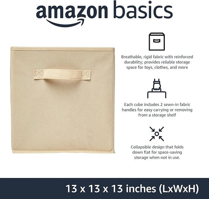 Amazon Basics Collapsible Fabric Storage Cube Bins Organizer with Handles for Organization and Organizing Solution, 13"x13"x13", Beige, 6-Pack - Image 2