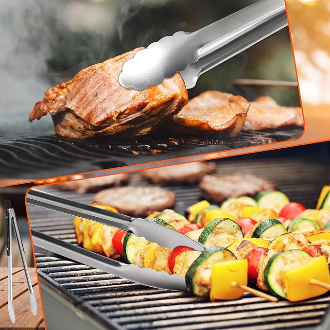 Grill Tongs, 17 Inch Extra Long BBQ Tongs, Premium Stainless Steel Metal Tongs for Cooking, Grilling, Barbecue/BBQ, Buffet (17", 1PC) - Image 2