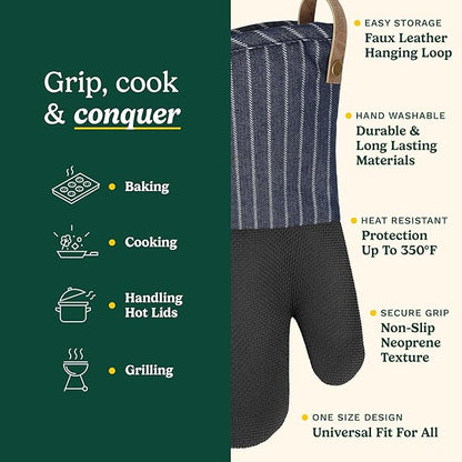 Cuisinart Heritage Kitchen Oven Mitts – Heat-Resistant Kitchen Mitts for Oven with Non-Slip Neoprene Palm, Long Cuff, and Cotton Filling – Durable Oven Gloves for Cooking, Baking, & Grilling - Image 5