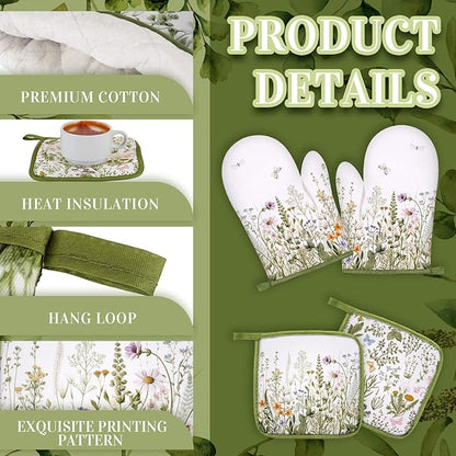 Leinuosen 6 Wild Flower Kitchen Towels Kitchen Decor and Accessories Set Floral Plant Oven Mitts and Pot Holders Sets Farmhouse Absorbent Dish Towels for Cooking Baking Grilling - Image 5