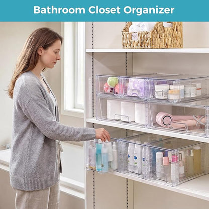 Vtopmart 6 Pack Clear Stackable Storage Drawers,Easy to Assemble Pantry Organizers and Storage with handles,Plastic Drawers for Kitchen Pantry,Cabinet,Under Sink Organization - Image 7