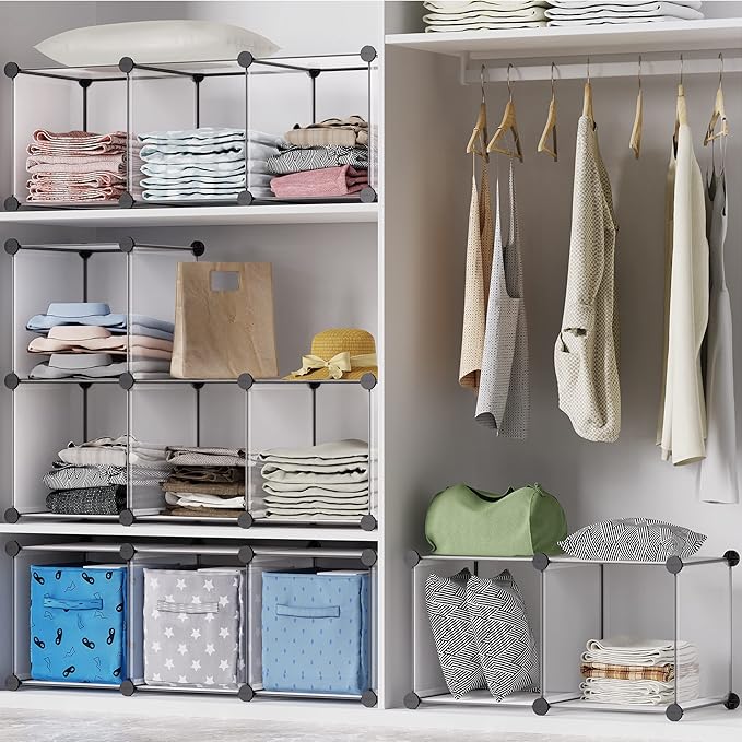 HOMIDEC Closet Organizers and Storage, 9 Cube Storage Organizer, Portable Closet Organizer Storage Cubes Shelves for Clothes, Bedroom, Wardrobe, Kids Room, Bathroom, Transparent - Image 3