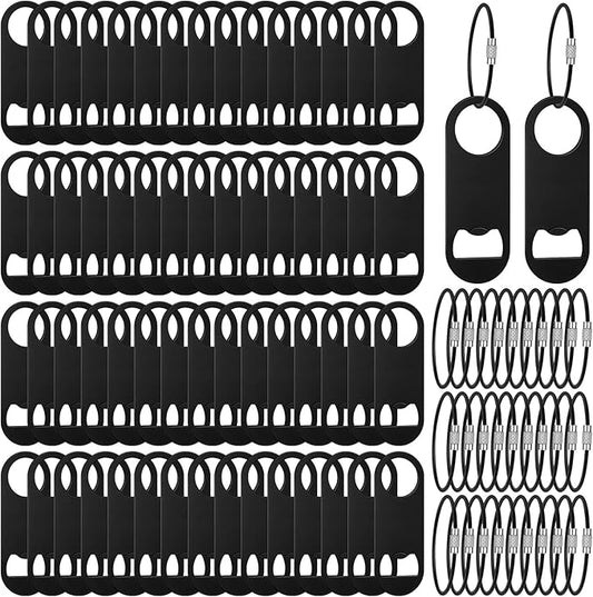 60 Pieces Stainless Steel Flat Bottle Opener Keychain Bulk 3.5 x 1.3 Inches Beer Bottle Opener Flat Cap with Keyring for Men Women Bartender Kitchen Bar Restaurant, Black by Dingion