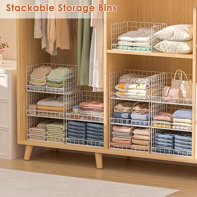 Yociyoga 8-Tier Stackable Closet Organizers and Storage Shelves, Foldable Closet Shelf Organizer, Stackable Storage Bins Drawers for Closet Organizer System, White(Patent No. 30022416) - Image 7