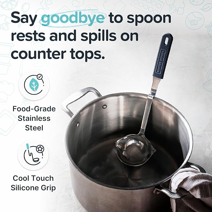 Souper Cubes + Lori Greiner No Mess Stainless Steel Soup Ladle with Silicone Handle - Metal Soup Ladle with No Mess Design That Hooks on Side of Any Pot - Charcoal - Image 3