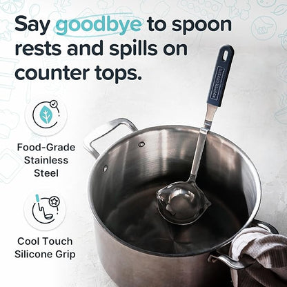 Souper Cubes + Lori Greiner No Mess Stainless Steel Soup Ladle with Silicone Handle - Metal Soup Ladle with No Mess Design That Hooks on Side of Any Pot - Charcoal - Image 3