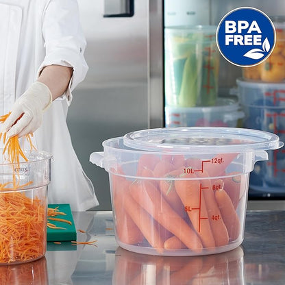 CURTA 12 Quart Translucent Round Food Storage Container with Lid, Pack of 4 – NSF Listed, BPA-Free, Commercial-Grade Polypropylene, Freezer & Dishwasher Safe, Non-Stick, Easy-Read Graduations