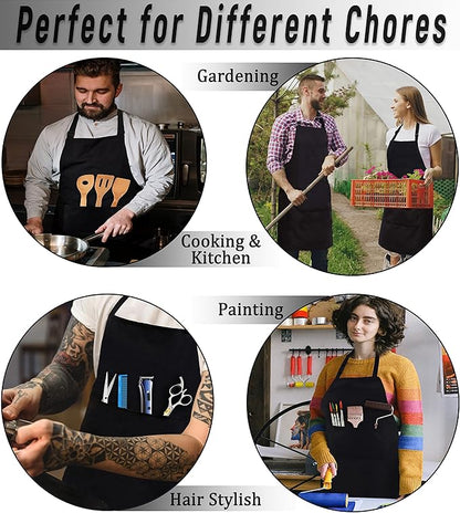 RUVANTI Work Aprons for Men/Women with Pockets - Adjustable up to XXL - Professional Grade Durability - Black Apron for Barber, Chef, BBQ, Kitchen, Cleaning - 2 Pack