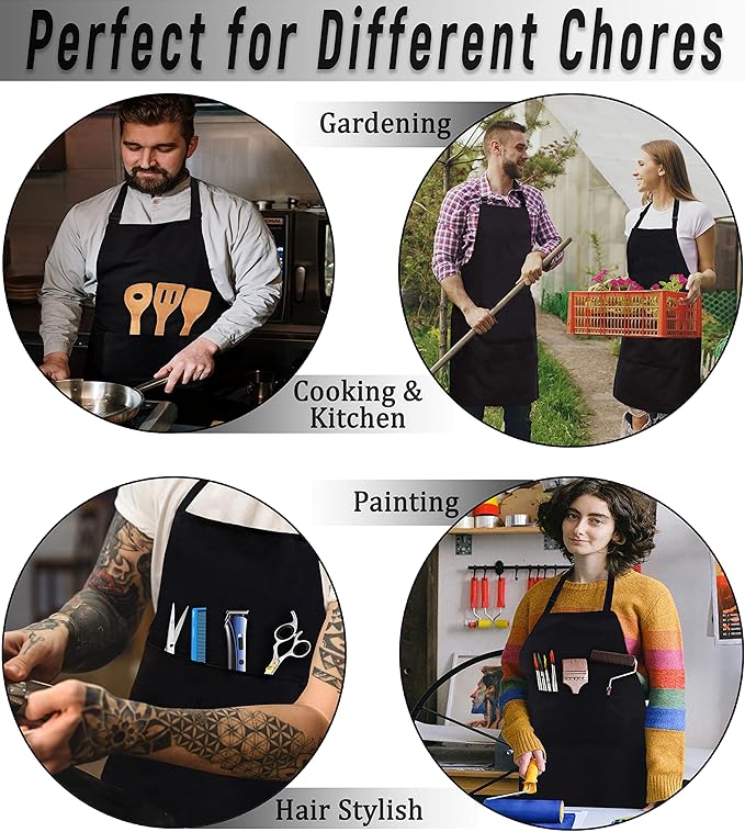 RUVANTI Work Aprons for Men/Women with Pockets - Adjustable up to XXL - Professional Grade Durability - Black Apron for Barber, Chef, BBQ, Kitchen, Cleaning - 1 Pack